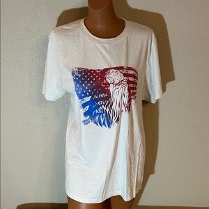 Patriotic White Tee with Eagle and Flag Design